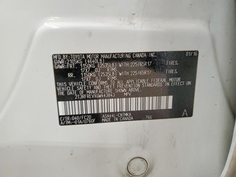 Aukcja sprzedaży 2016 Toyota Rav4, vin: 2T3RFREVXGW443843, numer aukcji: 59320486