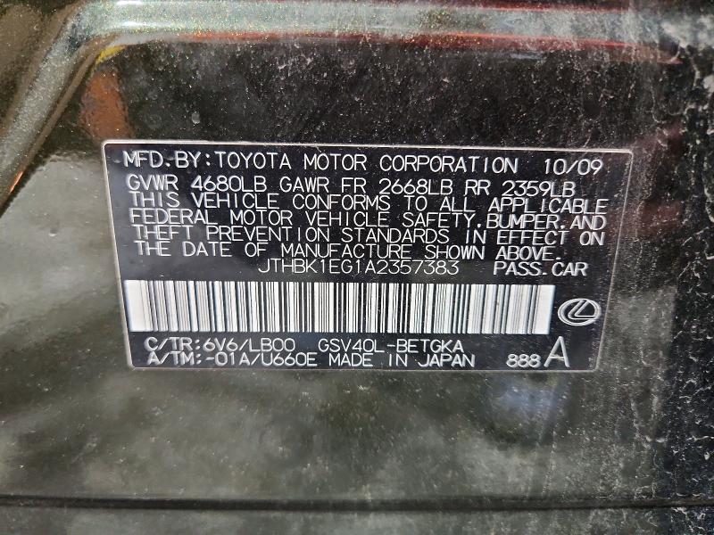Aukcja sprzedaży 2010 Lexus Es, vin: JTHBK1EG1A2357383, numer aukcji: 57838876