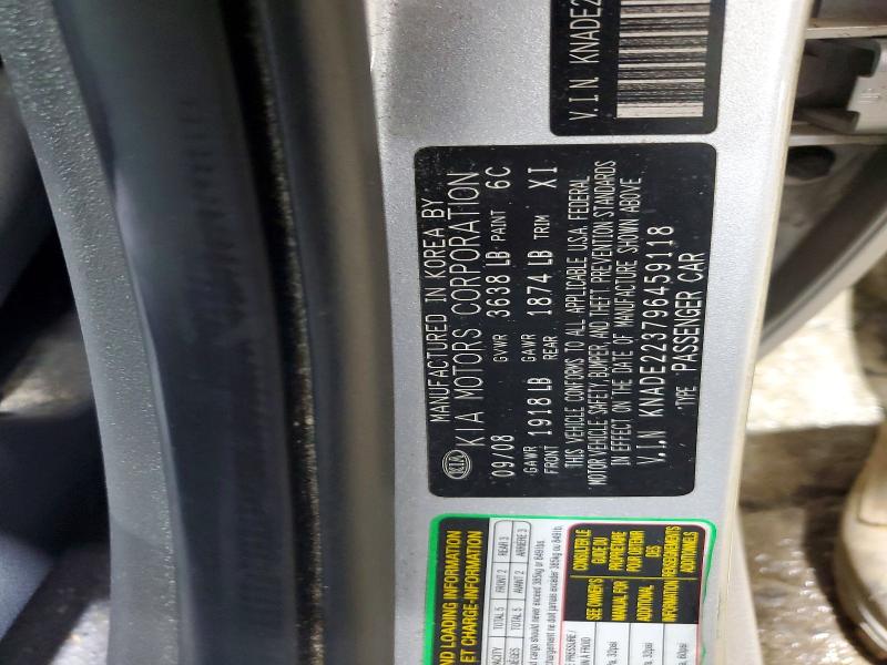 85636045 :رقم المزاد ، KNADE223796459118 vin ، 2009 Kia Rio مزاد بيع