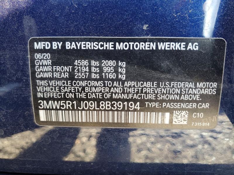 Aukcja sprzedaży 2020 Bmw 330i, vin: 3MW5R1J09L8B39194, numer aukcji: 58569966