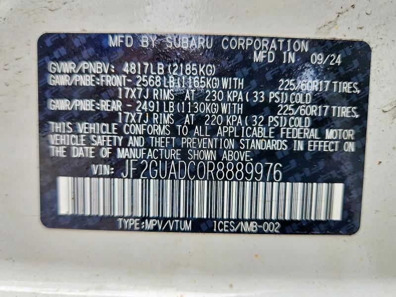 Продаж на аукціоні авто 2024 Subaru Crosstrek, vin: JF2GUADC0R8889976, номер лоту: 58805616
