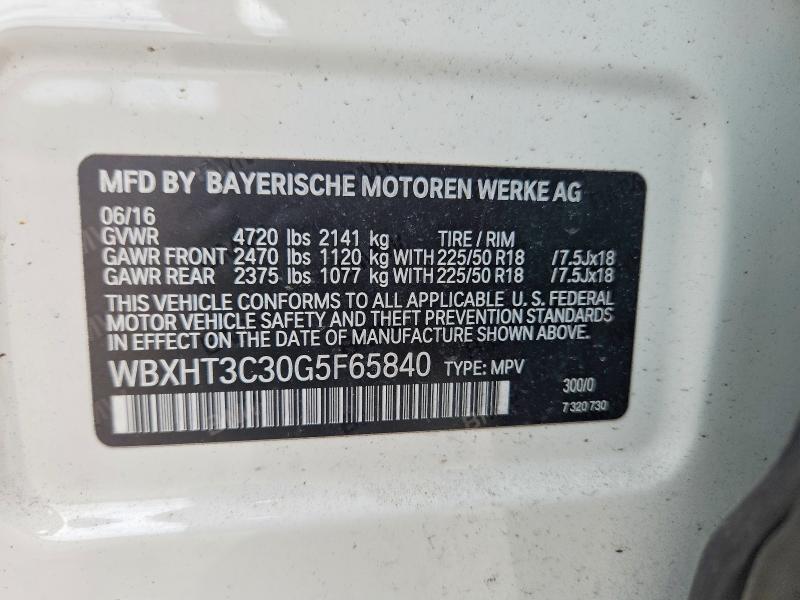 55405466 :رقم المزاد ، WBXHT3C30G5F65840 vin ، 2016 Bmw X1 مزاد بيع