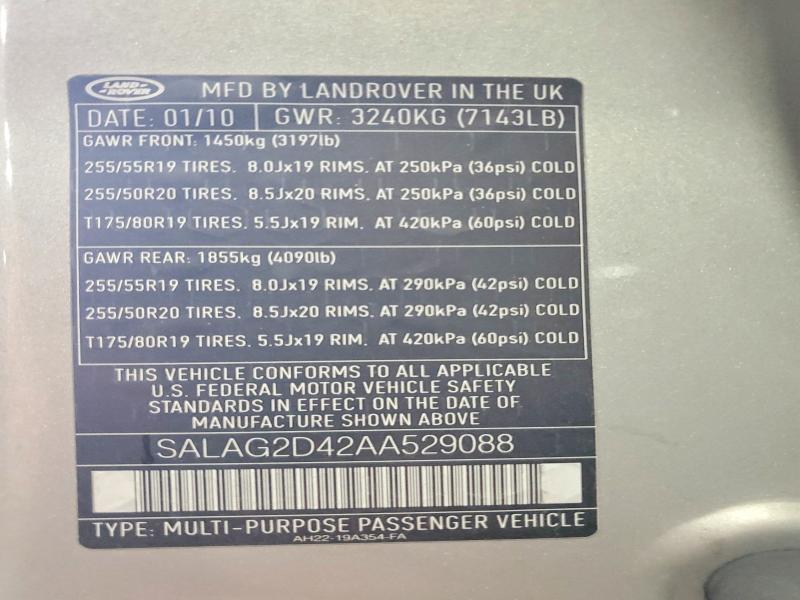Продаж на аукціоні авто 2010 Land Rover Lr4, vin: SALAG2D42AA529088, номер лоту: 57483856