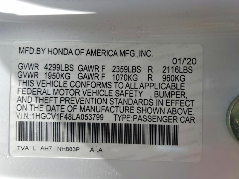 Продажа на аукционе авто 2020 Honda Accord, vin: 1HGCV1F48LA053799, номер лота: 55629806