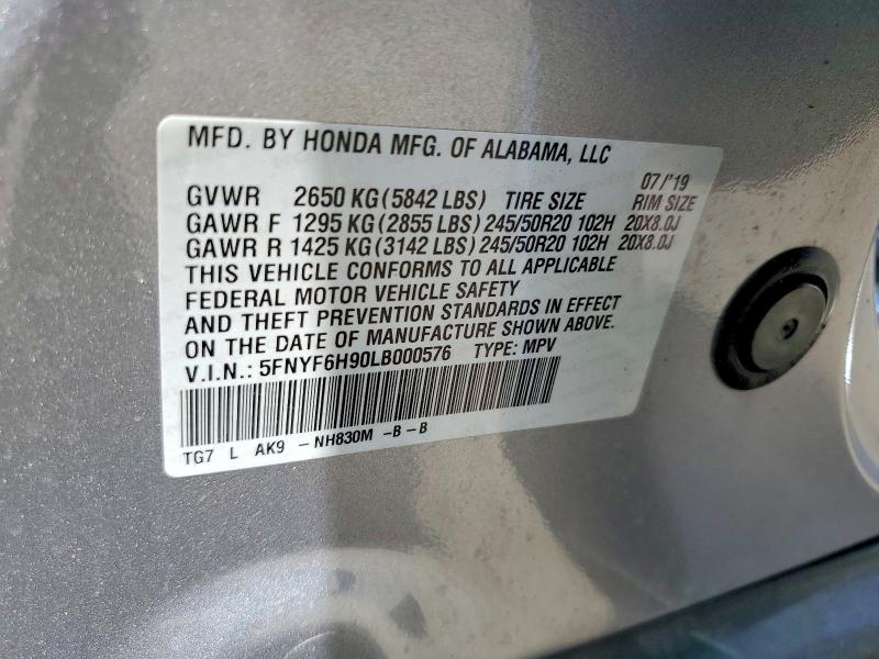 2020 Honda Pilot მანქანა იყიდება აუქციონზე, vin: 5FNYF6H90LB000576, აუქციონის ნომერი: 58462556