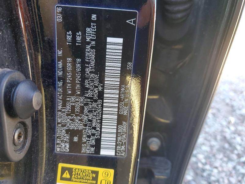 56568636 :رقم المزاد ، 5TDJKRFH1GS269499 vin ، 2016 Toyota Highlander مزاد بيع