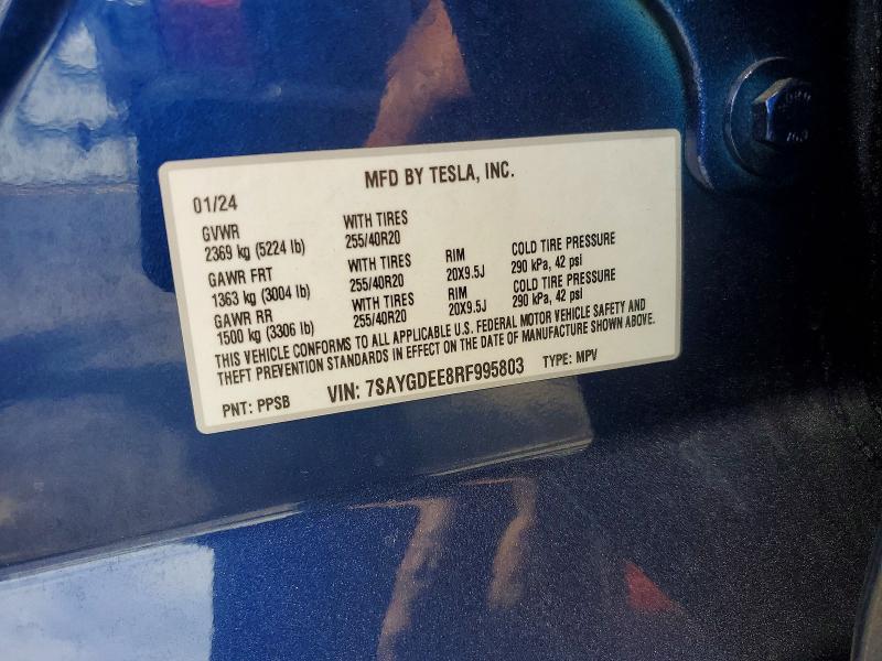 Продажа на аукционе авто 2024 Tesla Model Y, vin: 7SAYGDEE8RF995803, номер лота: 55907036