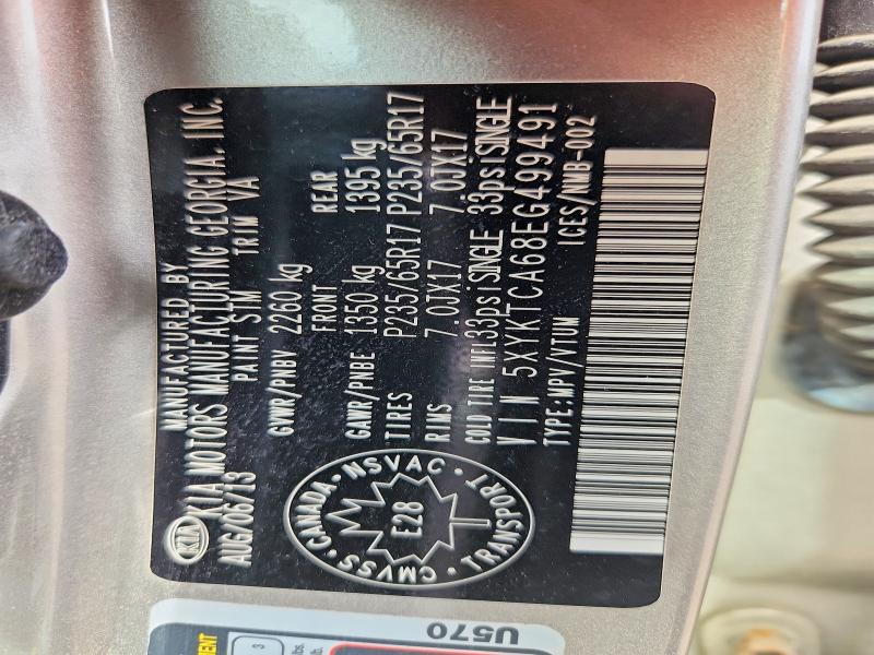 55680346 :رقم المزاد ، 5XYKTCA68EG499491 vin ، 2014 Kia Sorento مزاد بيع