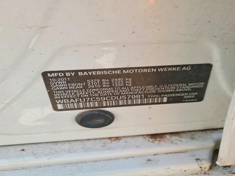 Aukcja sprzedaży 2012 Bmw 535, vin: WBAFU7C59CDU57981, numer aukcji: 55547256