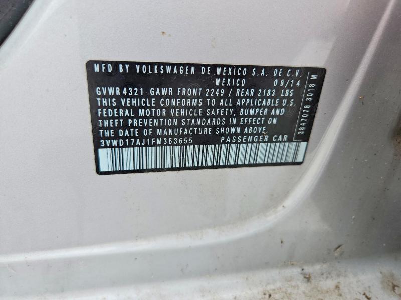 2015 Volkswagen Jetta მანქანა იყიდება აუქციონზე, vin: 3VWD17AJ1FM353655, აუქციონის ნომერი: 59116336