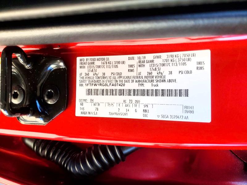 Auction sale of the 2020 Ford F150, vin: 1FTFW1RG0LFA07420, lot number: 85988725