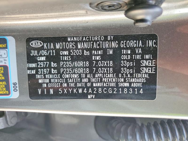 Aukcja sprzedaży 2012 Kia Sorento, vin: 5XYKW4A28CG218314, numer aukcji: 85624455