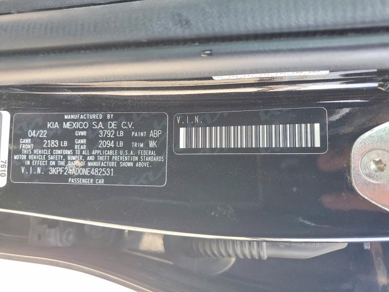 57756066 :رقم المزاد ، 3KPF24AD0NE482531 vin ، 2022 Kia Forte مزاد بيع