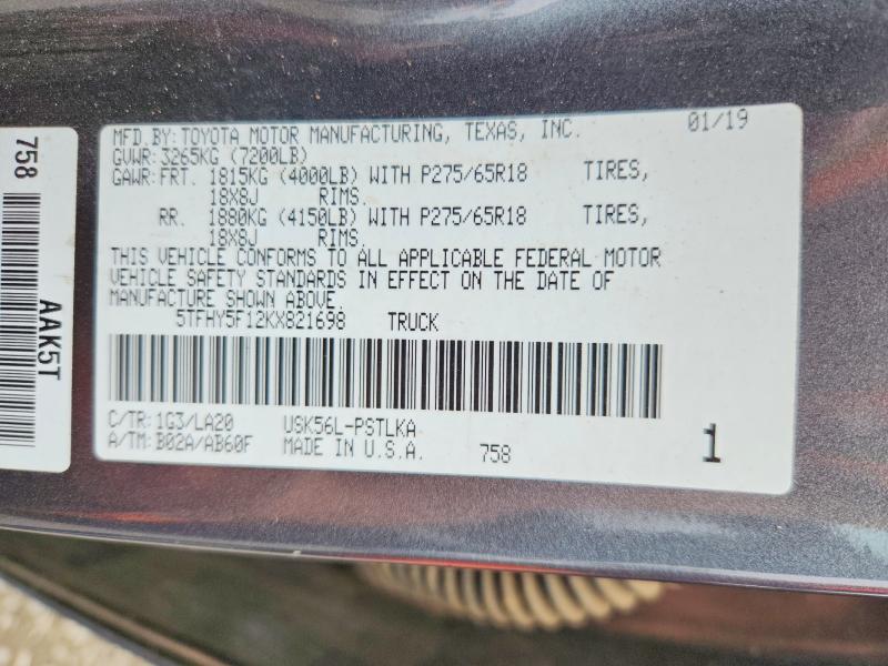 Aukcja sprzedaży 2019 Toyota Tundra, vin: 5TFHY5F12KX821698, numer aukcji: 56054436