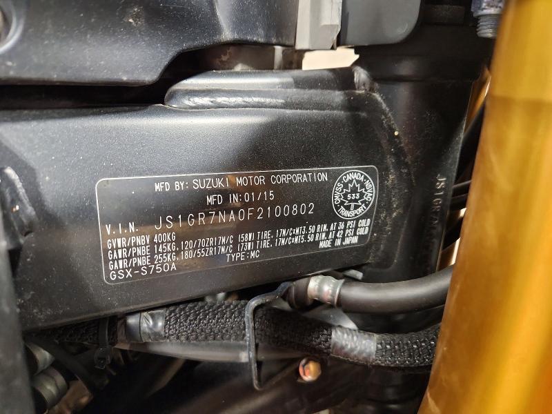 Aukcja sprzedaży 2015 Suzuki Gsx-s750, vin: JS1GR7NA0F2100802, numer aukcji: 58986976