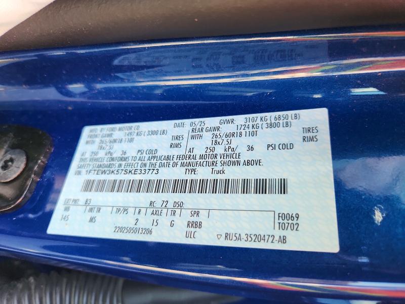 2025 Ford F150 მანქანა იყიდება აუქციონზე, vin: 1FTEW3K57SKE33773, აუქციონის ნომერი: 74513805