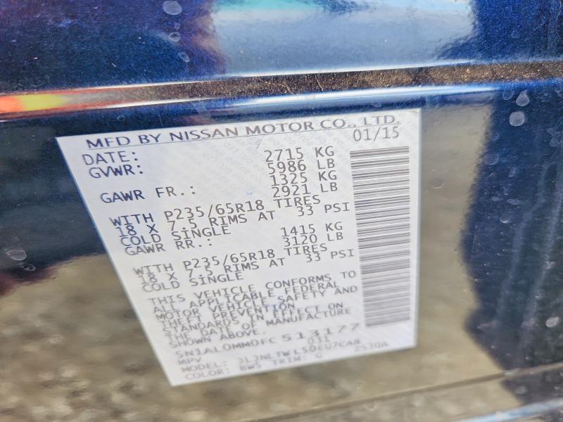 57211306 :رقم المزاد ، 5N1AL0MM0FC513177 vin ، 2015 Infiniti Qx60 مزاد بيع