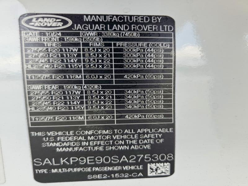 2025 Land Rover Range Rover მანქანა იყიდება აუქციონზე, vin: SALKP9E90SA275308, აუქციონის ნომერი: 55414206