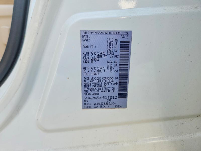 53831456 :رقم المزاد ، 5N1AR2MN5EC615012 vin ، 2014 Nissan Pathfinder مزاد بيع