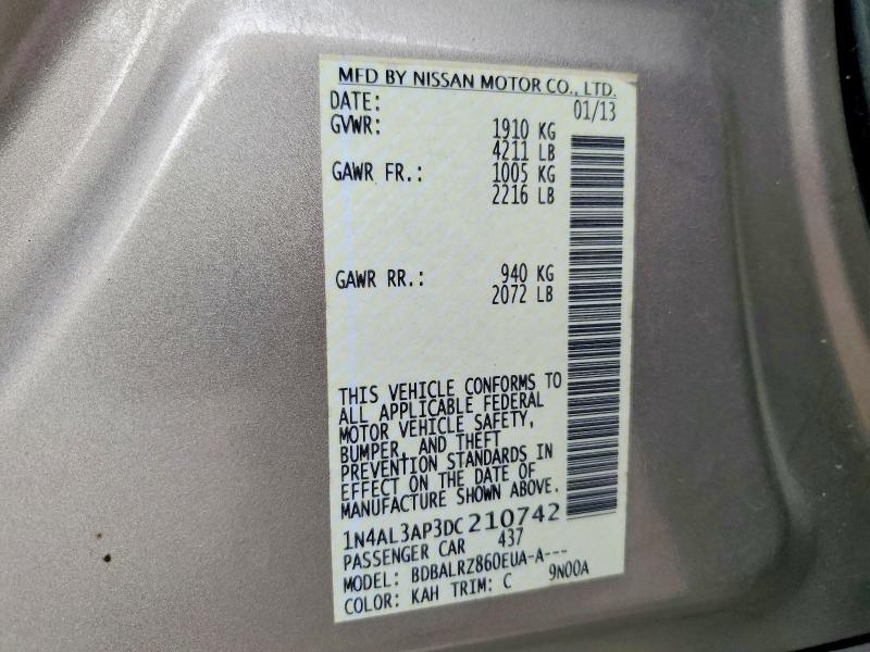 Продаж на аукціоні авто 2013 Nissan Altima, vin: 1N4AL3AP3DC210742, номер лоту: 58259186