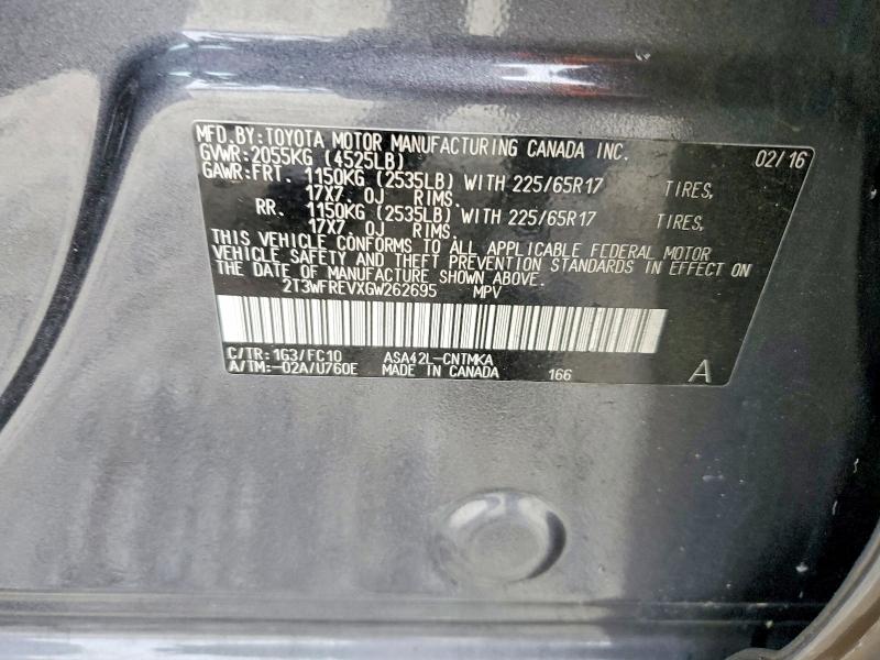 Aukcja sprzedaży 2016 Toyota Rav4, vin: 2T3WFREVXGW262695, numer aukcji: 56769996