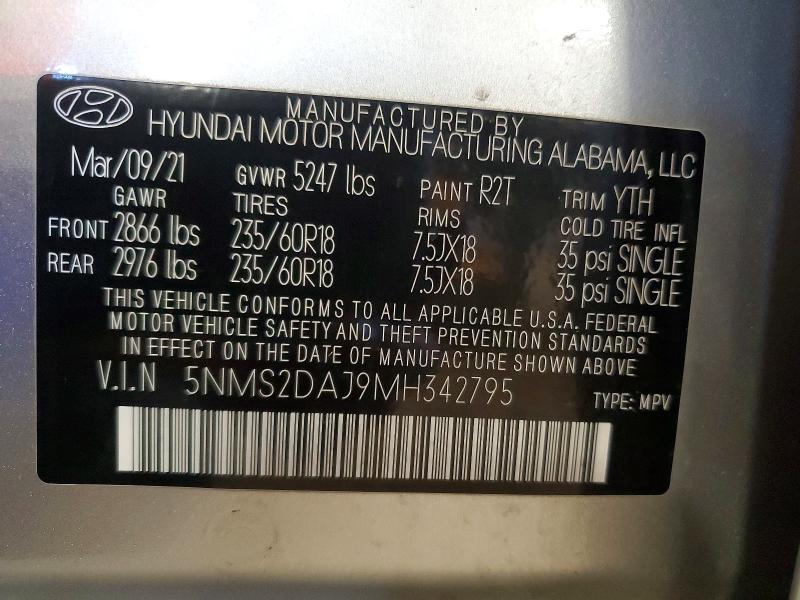 Продаж на аукціоні авто 2021 Hyundai Santa Fe, vin: 5NMS2DAJ9MH342795, номер лоту: 58403056