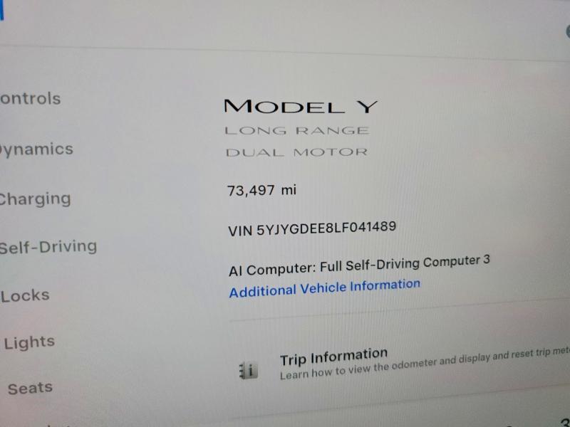 Продажа на аукционе авто 2020 Tesla Model Y, vin: 5YJYGDEE8LF041489, номер лота: 57783006