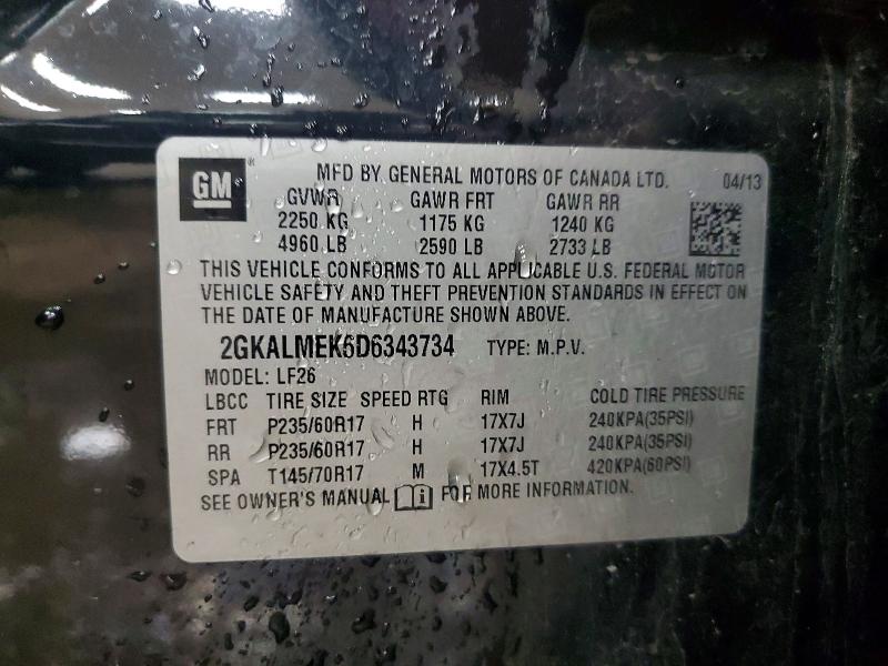 57965356 :رقم المزاد ، 2GKALMEK6D6343734 vin ، 2013 Gmc Terrain مزاد بيع