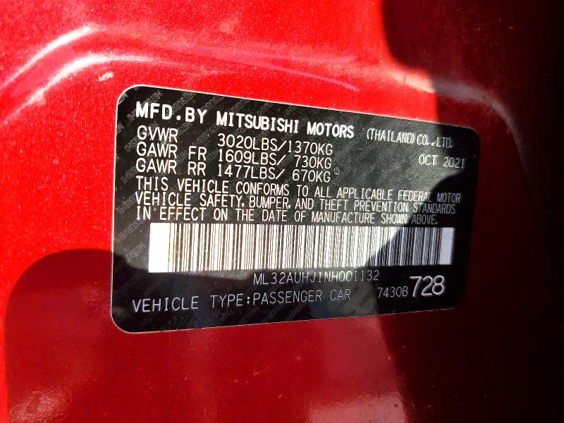 55811446 :رقم المزاد ، ML32AUHJ1NH001132 vin ، 2022 Mitsubishi Mirage مزاد بيع