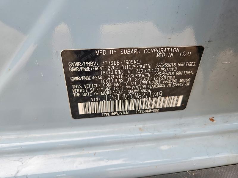 2022 Subaru Crosstrek მანქანა იყიდება აუქციონზე, vin: JF2GTHMC0N8211749, აუქციონის ნომერი: 58824276