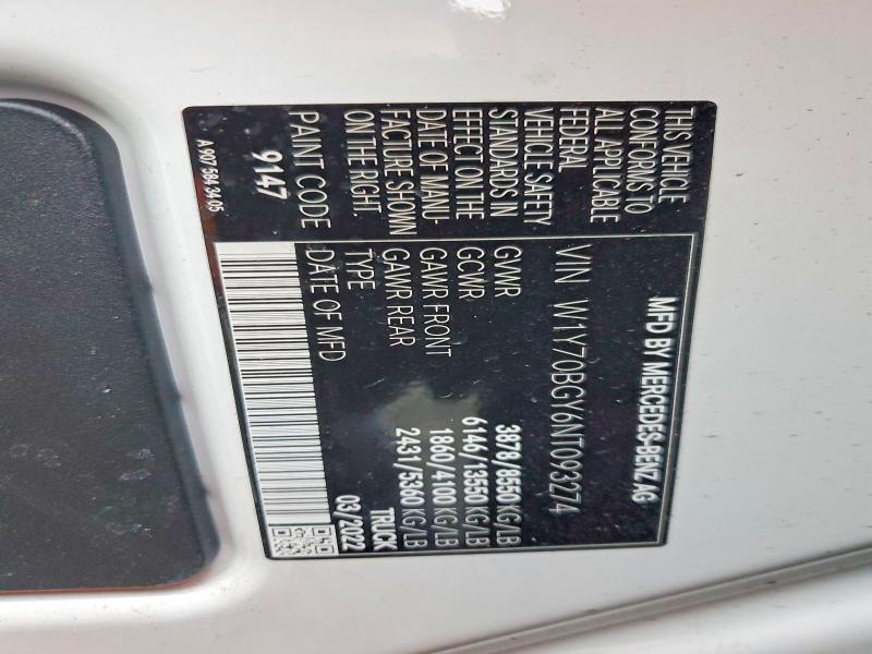 59039336 :رقم المزاد ، W1Y70BGY6NT093274 vin ، 2022 Mercedes-benz Sprinter مزاد بيع