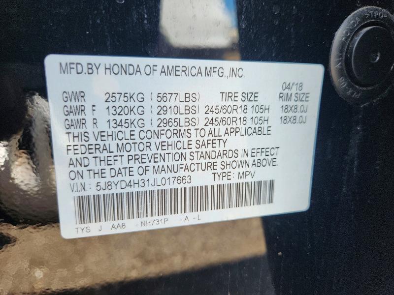55971496 :رقم المزاد ، 5J8YD4H31JL017663 vin ، 2018 Acura Mdx مزاد بيع