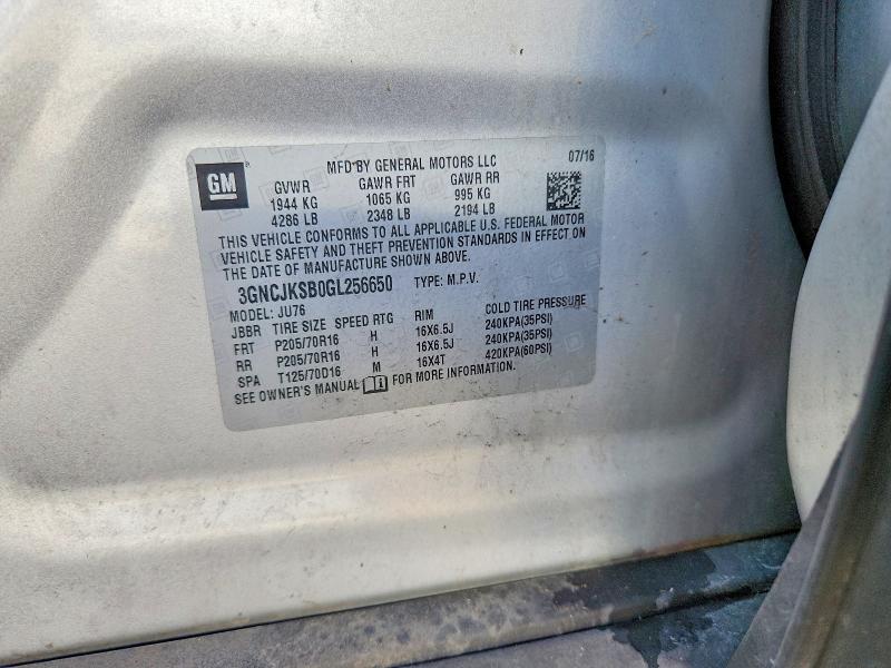 58890376 :رقم المزاد ، 3GNCJKSB0GL256650 vin ، 2016 Chevrolet Trax مزاد بيع