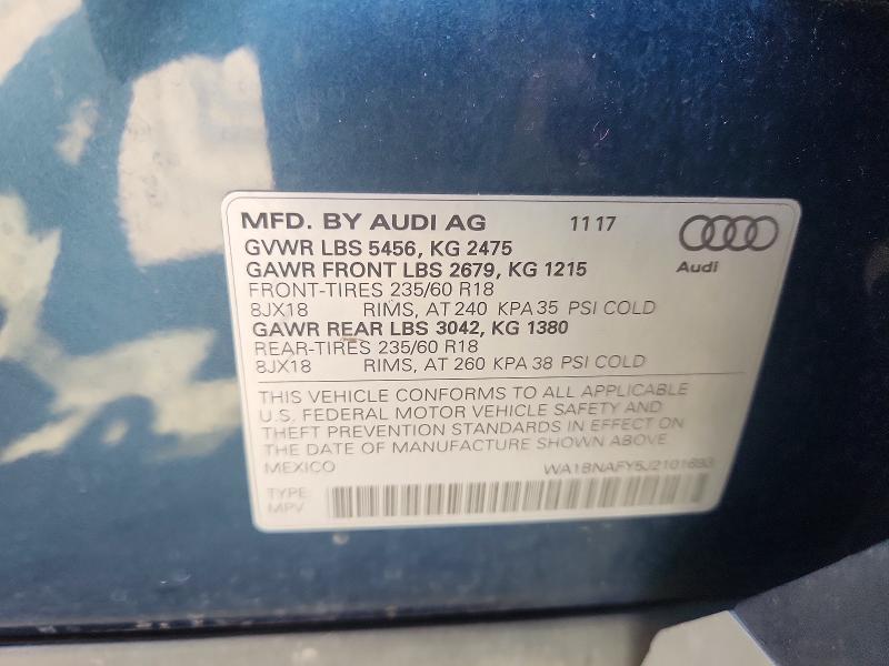 Aukcja sprzedaży 2018 Audi Q5, vin: WA1BNAFY5J2101693, numer aukcji: 58436566
