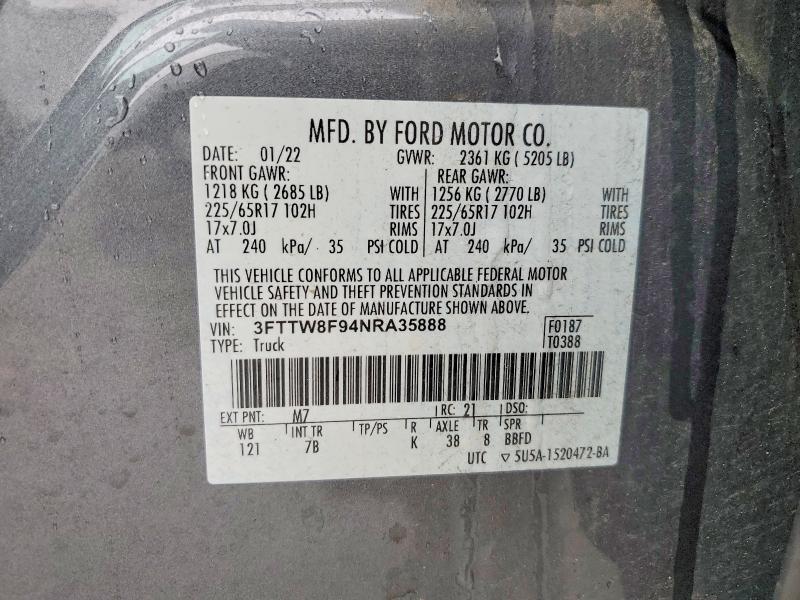 Продаж на аукціоні авто 2022 Ford Maverick, vin: 3FTTW8F94NRA35888, номер лоту: 57763156