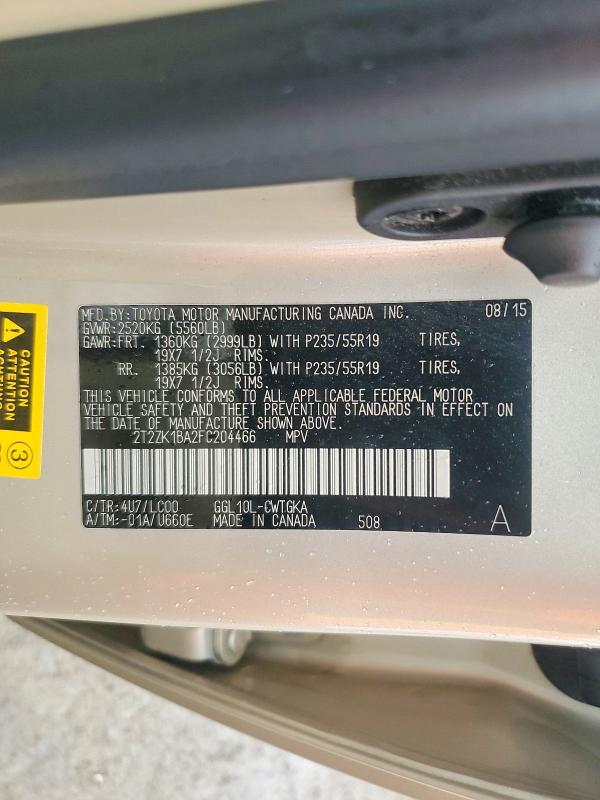2015 Lexus Rx მანქანა იყიდება აუქციონზე, vin: 2T2ZK1BA2FC204466, აუქციონის ნომერი: 58013086