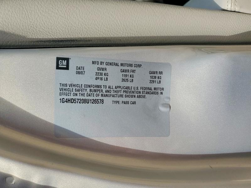 2008 Buick Lucerne მანქანა იყიდება აუქციონზე, vin: 1G4HD57208U126578, აუქციონის ნომერი: 56997756