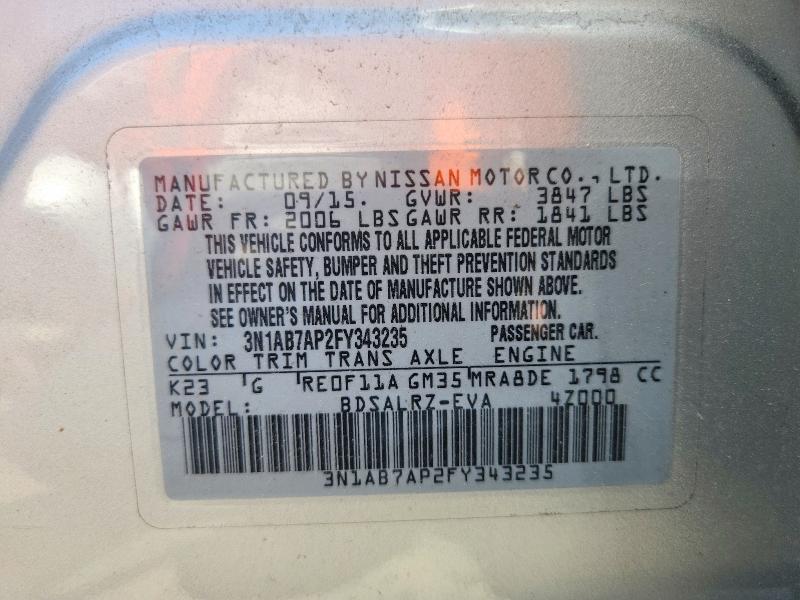 Auction sale of the 2015 Nissan Sentra, vin: 3N1AB7AP2FY343235, lot number: 56245236