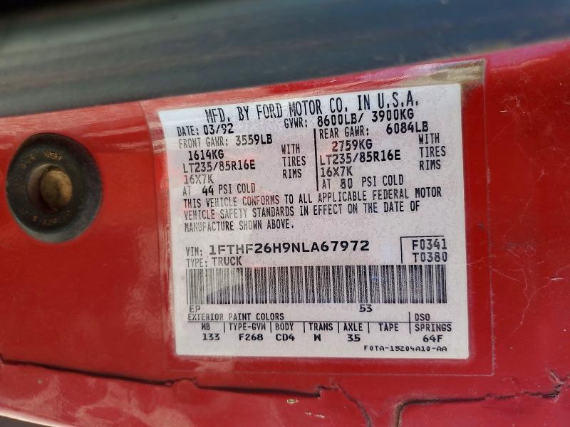 Aukcja sprzedaży 1992 Ford F250, vin: 1FTHF26H9NLA67972, numer aukcji: 57000956