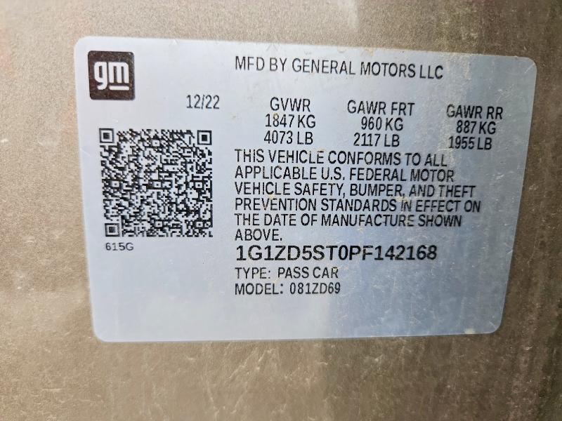 58453946 :رقم المزاد ، 1G1ZD5ST0PF142168 vin ، 2023 Chevrolet Malibu مزاد بيع