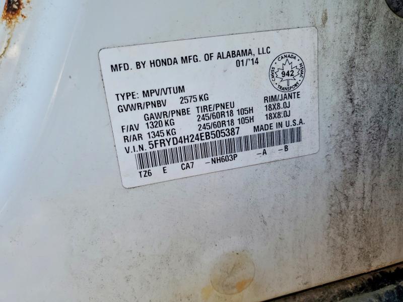 58415356 :رقم المزاد ، 5FRYD4H24EB505387 vin ، 2014 Acura Mdx مزاد بيع