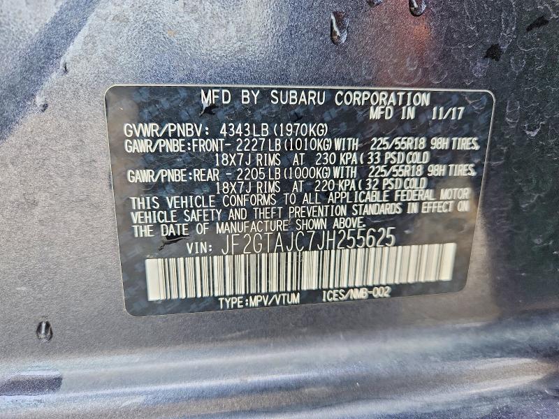 Aukcja sprzedaży 2018 Subaru Crosstrek, vin: JF2GTAJC7JH255625, numer aukcji: 58414216