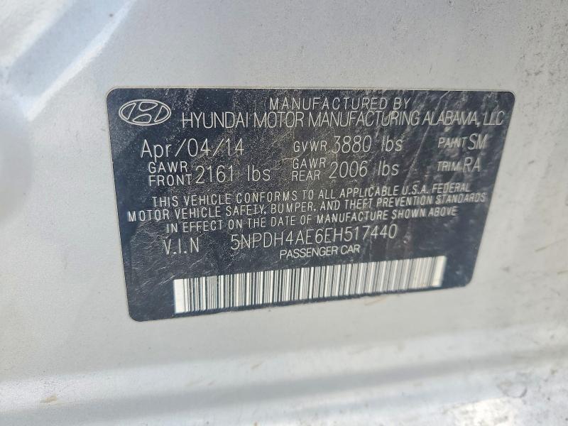 Aukcja sprzedaży 2014 Hyundai Elantra, vin: 5NPDH4AE6EH517440, numer aukcji: 58942826