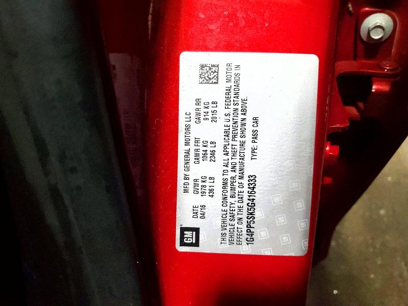 2016 Buick Verano მანქანა იყიდება აუქციონზე, vin: 1G4PP5SK5G4164333, აუქციონის ნომერი: 56954566
