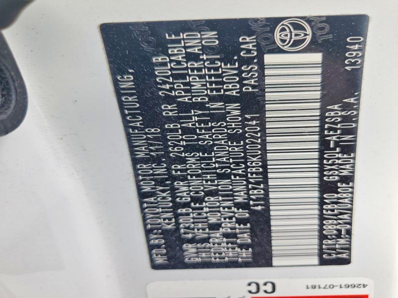 2019 Toyota Avalon მანქანა იყიდება აუქციონზე, vin: 4T1BZ1FB6KU022041, აუქციონის ნომერი: 55672846