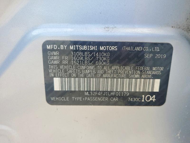 59554016 :رقم المزاد ، ML32F4FJ1LHF01179 vin ، 2020 Mitsubishi Mirage مزاد بيع