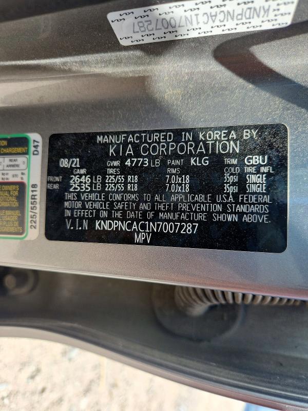 2022 Kia Sportage მანქანა იყიდება აუქციონზე, vin: KNDPNCAC1N7007287, აუქციონის ნომერი: 57686946