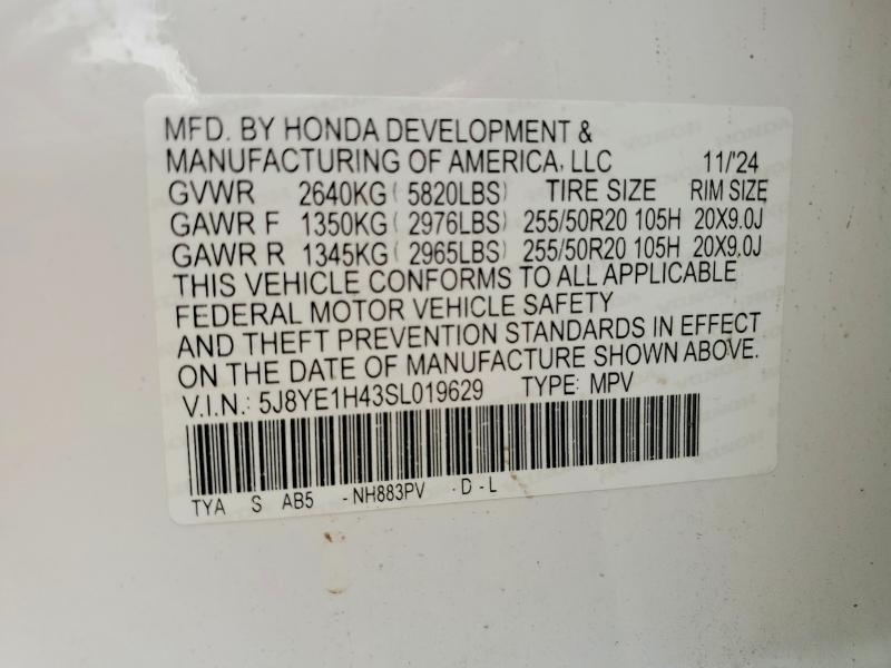 2025 Acura Mdx მანქანა იყიდება აუქციონზე, vin: 5J8YE1H43SL019629, აუქციონის ნომერი: 55535726