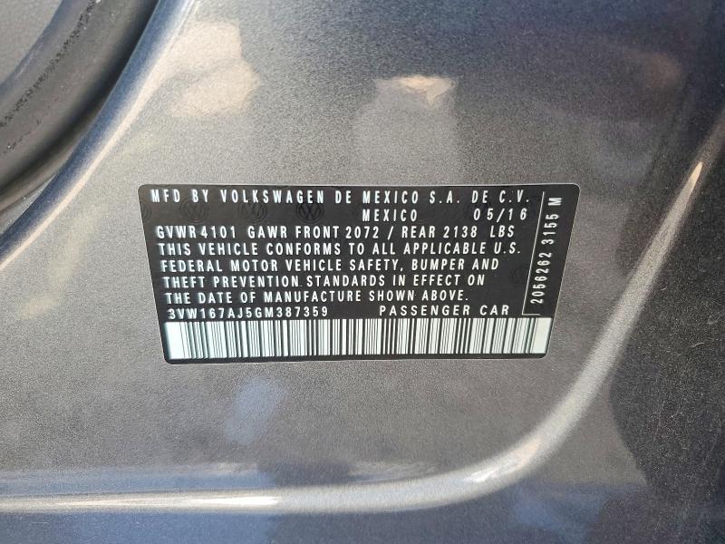 58308646 :رقم المزاد ، 3VW167AJ5GM387359 vin ، 2016 Volkswagen Jetta مزاد بيع