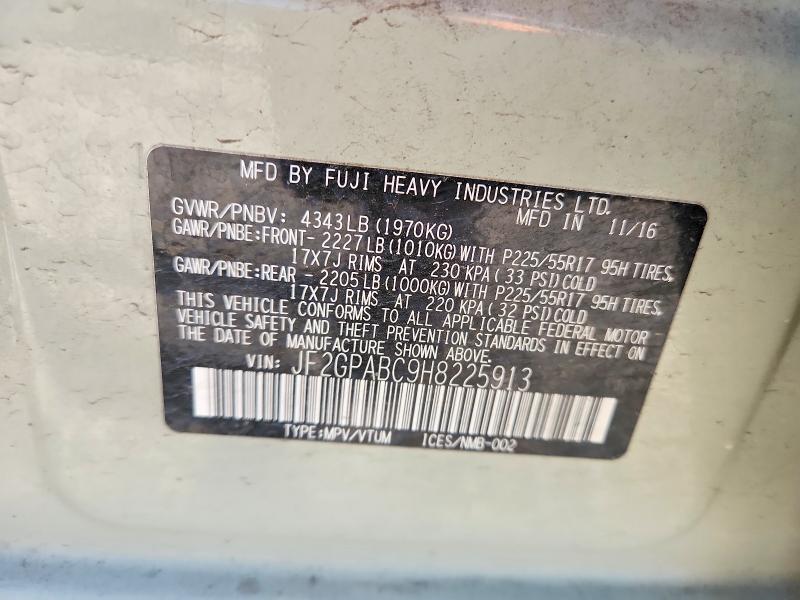 2017 Subaru Crosstrek მანქანა იყიდება აუქციონზე, vin: JF2GPABC9H8225913, აუქციონის ნომერი: 58912006